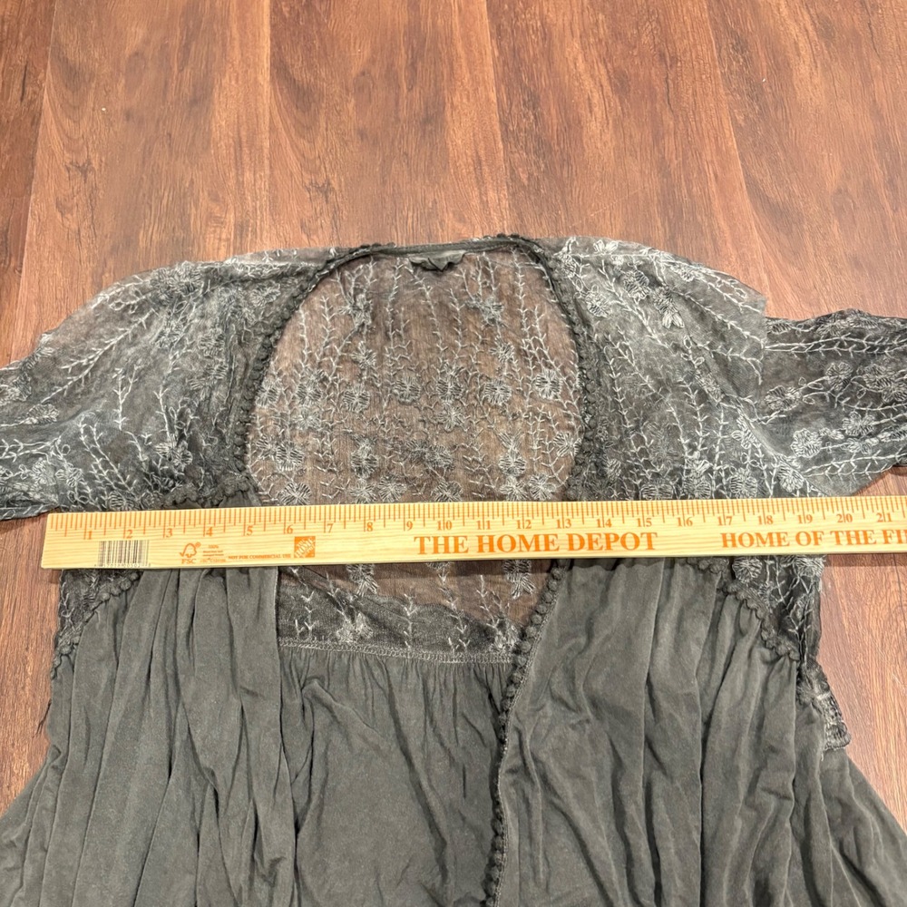 Whimsigoth POL Clothing Washed Charcoal Gray Lace Babydoll Cardigan Jacket S